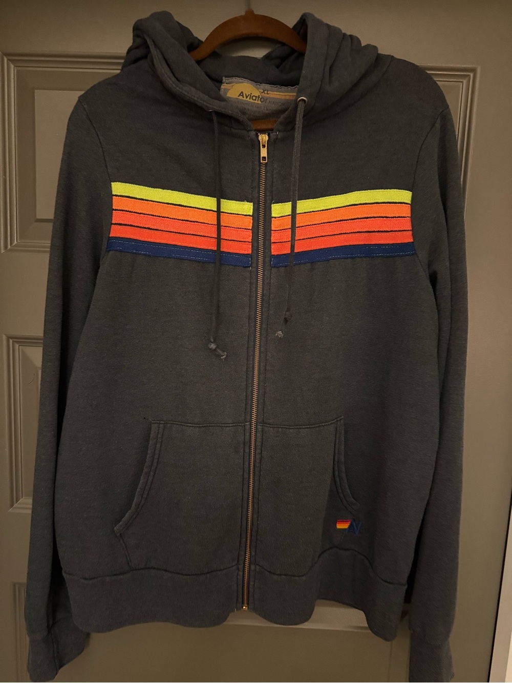 Aviator Nation Zip Hoodie with Neon Stripes